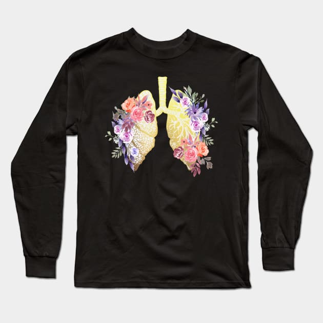 Floral Lungs Anatomy Long Sleeve T-Shirt by Bluepress